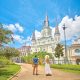 couple standing in front of church during their 3 days in new orleans getaway