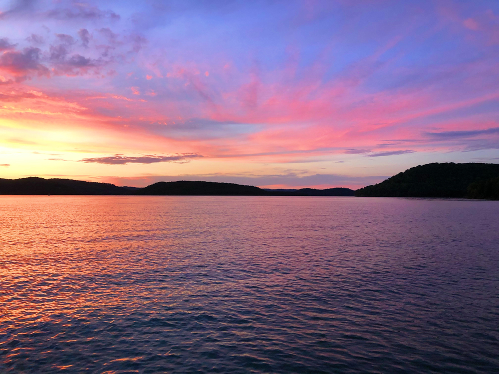 A pretty sunset over Beaver Lake in Arkansas.