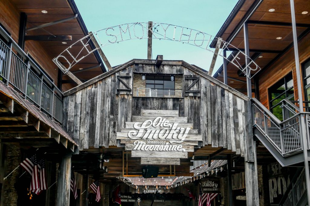 Photo of the Ole Smoky Moonshine Distillery main entrance. 