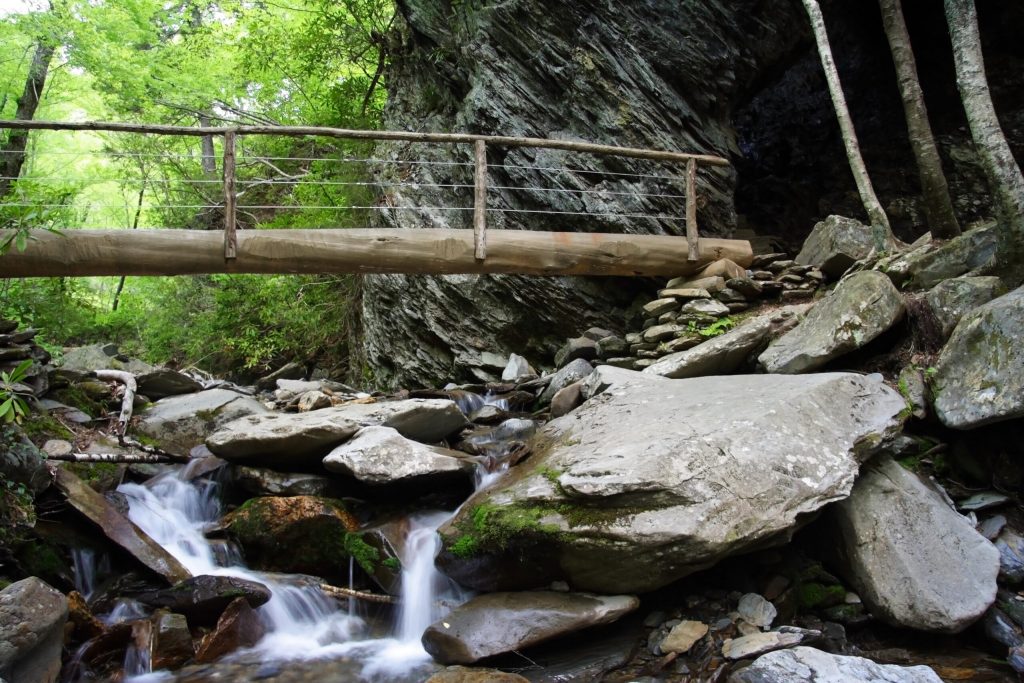 Photo of a bridge going over a stream in the Smoky Mountain National Park