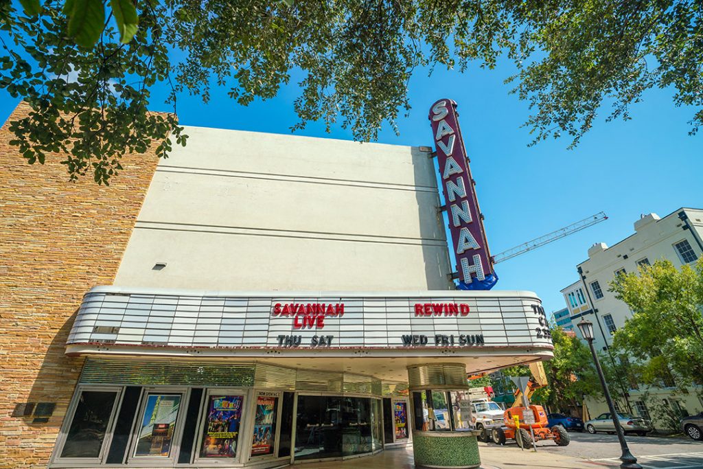 The retro marquee of Savannah Historic Theatre, where seeing a movie or show is one of the best things to do in Savannah.