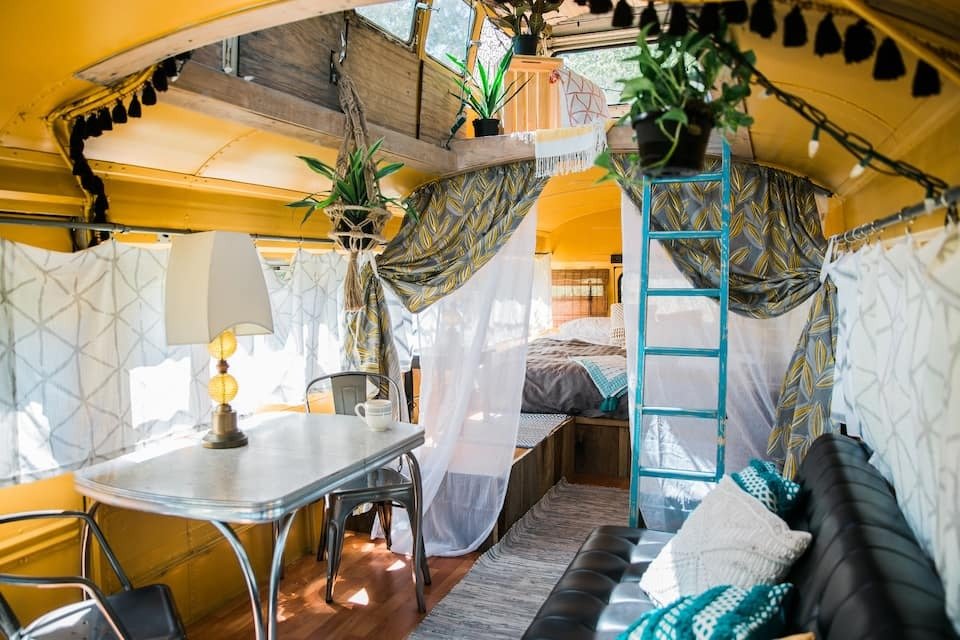 converted bus for glamping