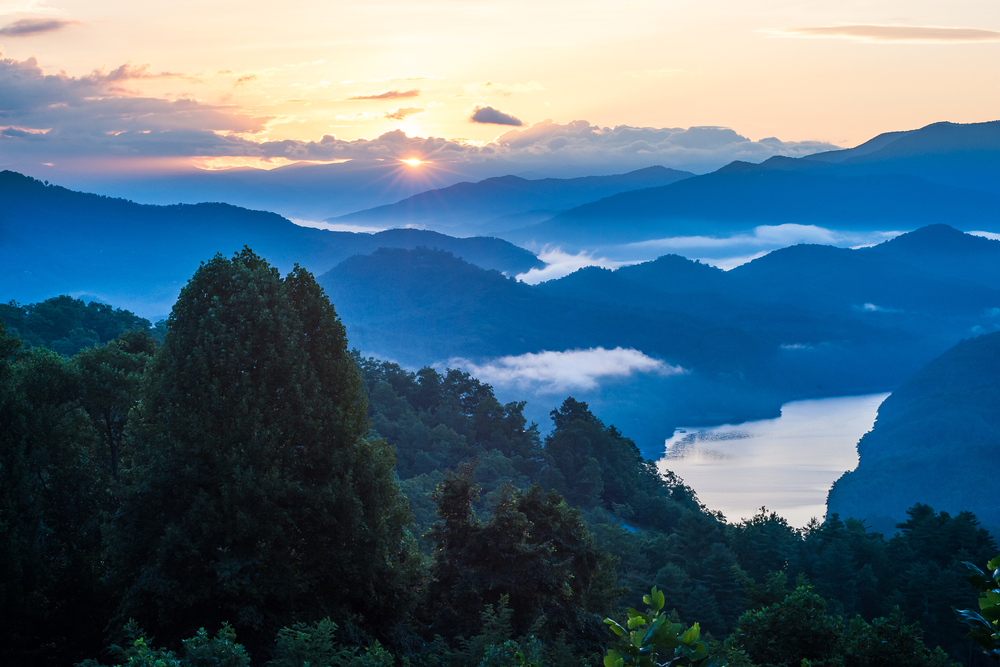 The Great Smoky Mountains at sunset in Tennessee one of the best stops on a Tennessee road trip