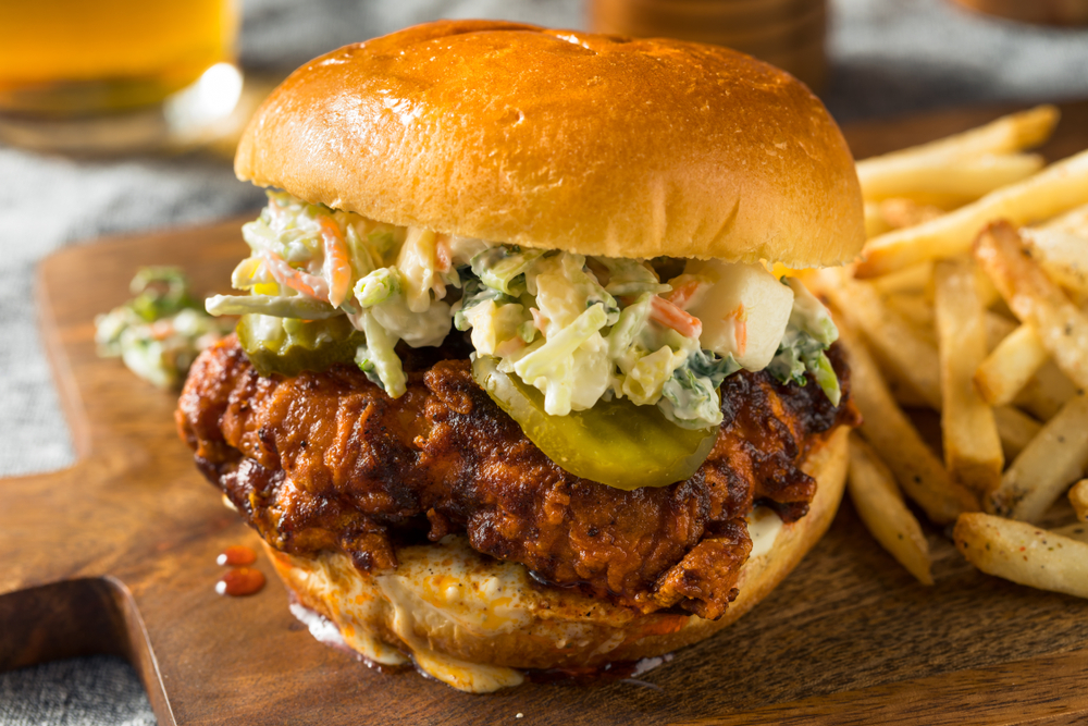 A Nashville Hot Chicken Sandwich a must eat for foodies taking a Tennessee road trip