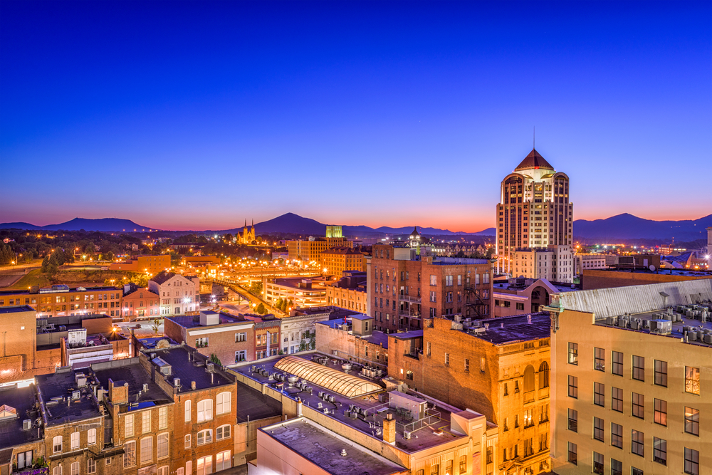 Roanoke all lit up at twilight