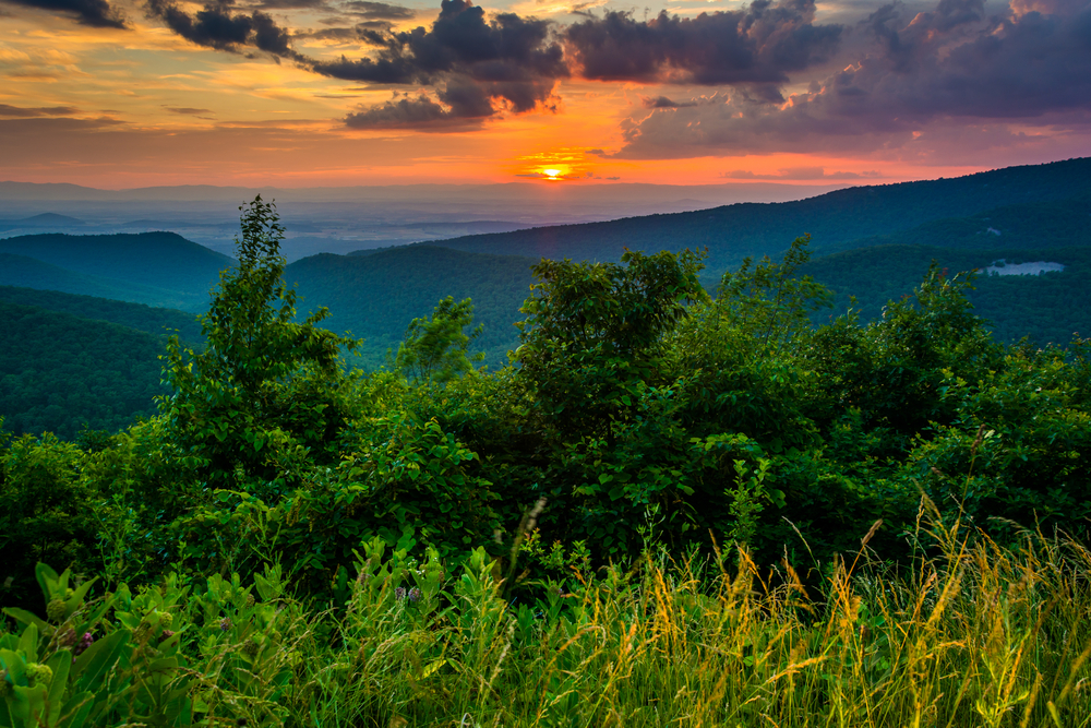 Shenandoah Valley Virginia at sunset in the Summer
