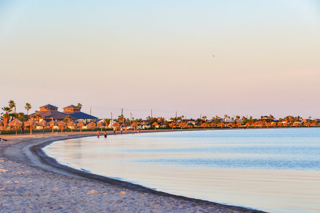 The crescent shoreline of Rockport Beach in Texas.