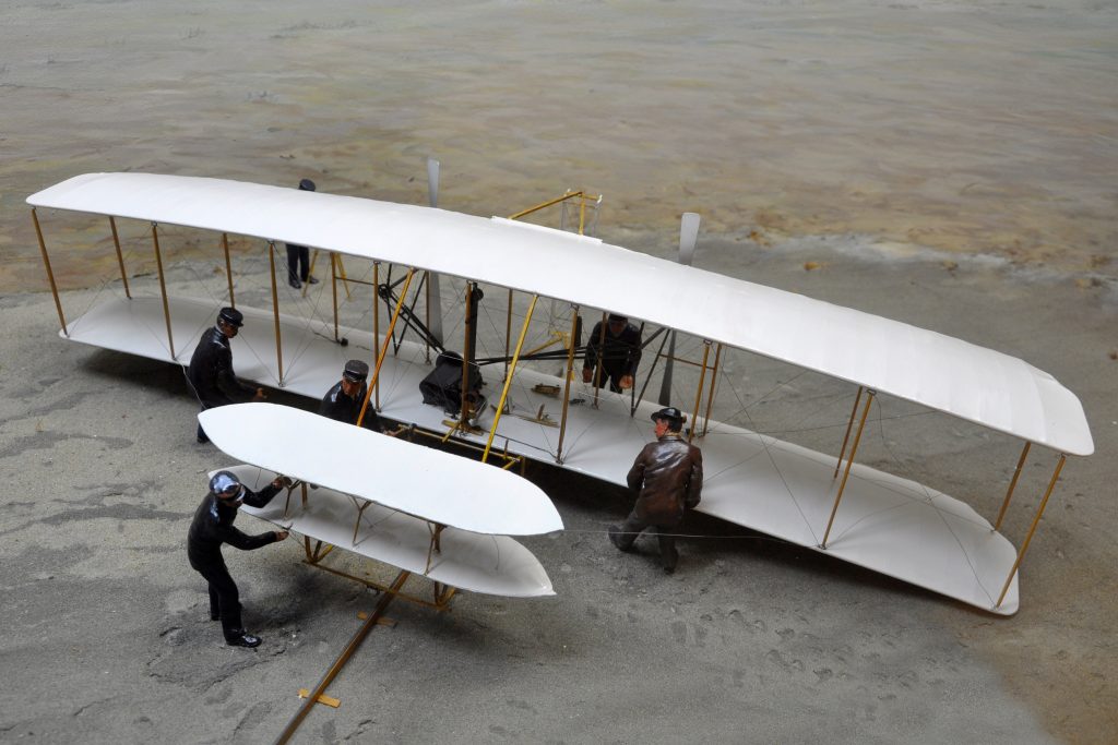 A replica of one of the Wright Brothers planes at the Wright Brothers Memorial Museum.