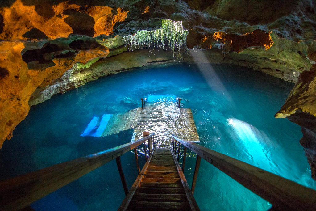 The stairs descending down to Devil's Den, a stop on a Southern road trip.