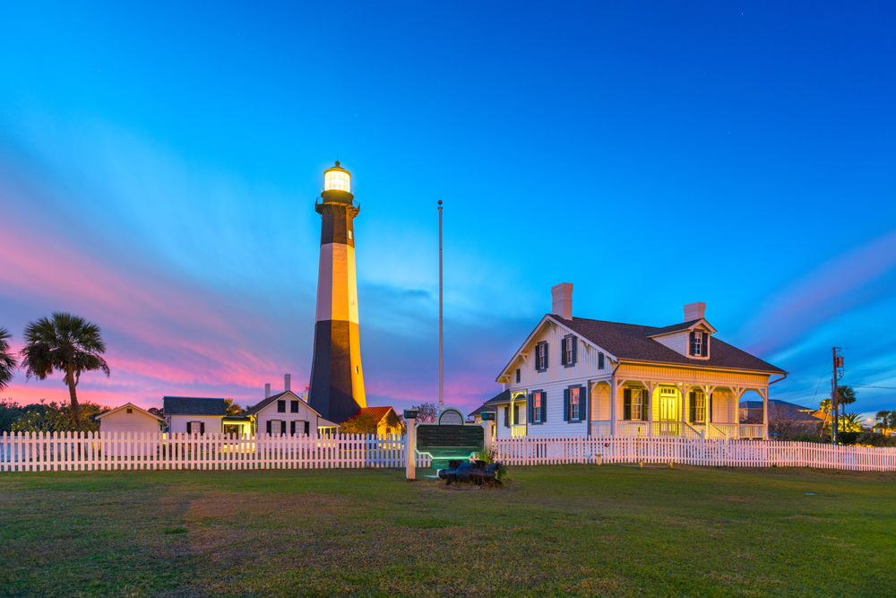 The lighthouse on Tybee Island at sunset