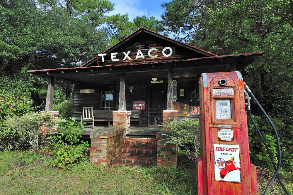 An old Texaco gas station that was moved to Walterboro as part of the historic area