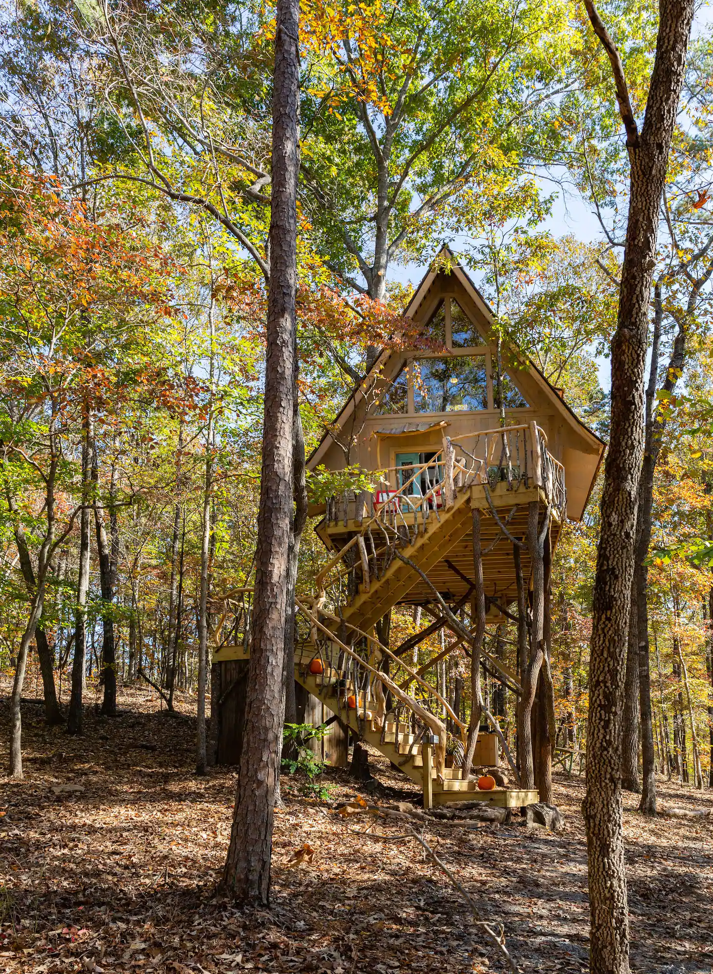 Photo of the exterior of Bed and Bough, which is an Airbnb treehouse in Georgia.