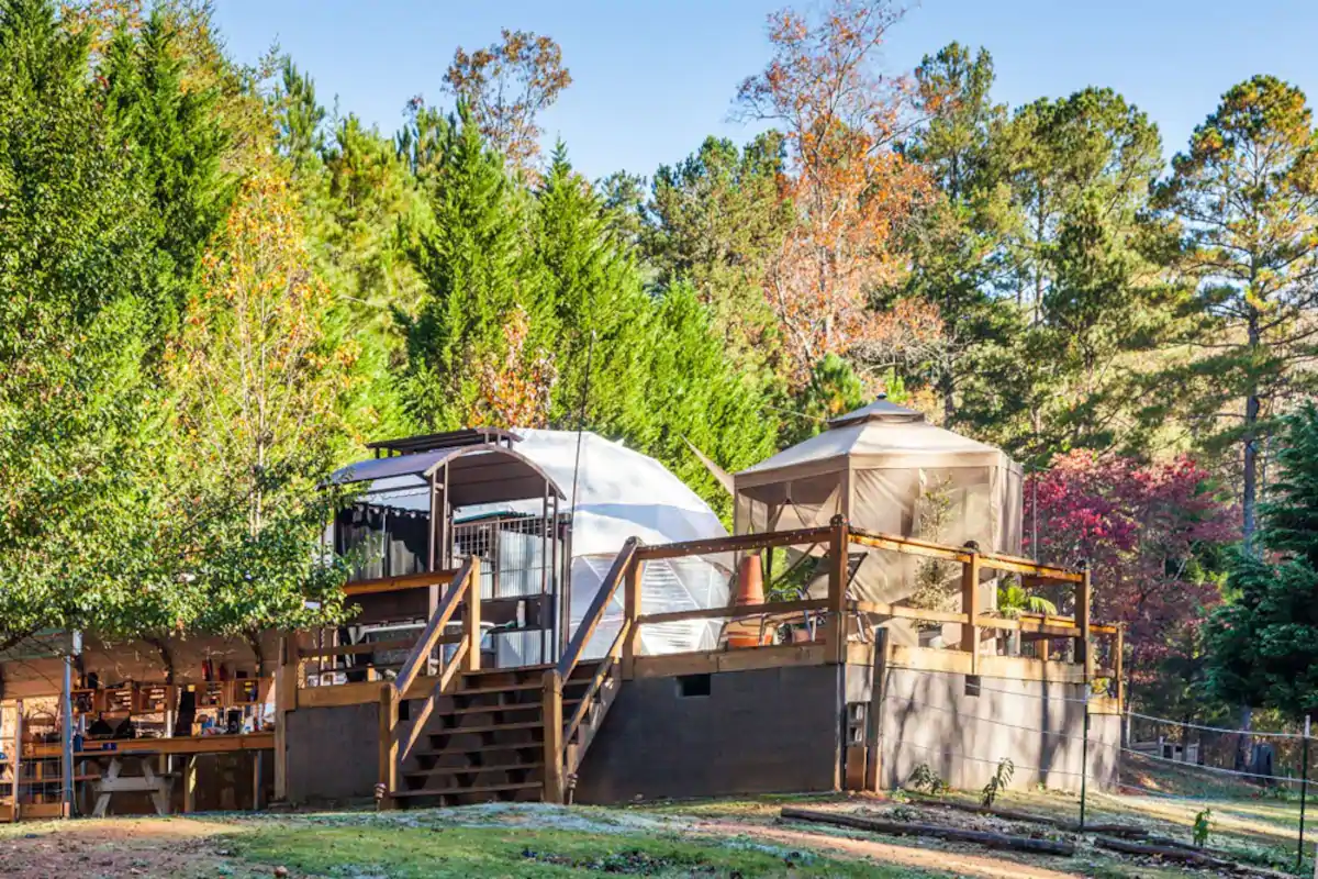 Photo of the exterior of the Geo Dome Airbnb in Georgia.