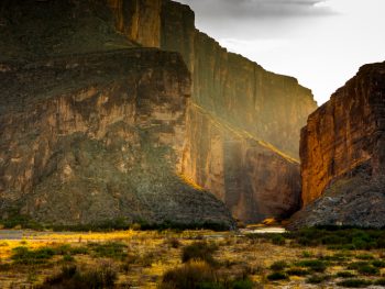 An evening view of Santa Elena Canyon in Big Bend National Park