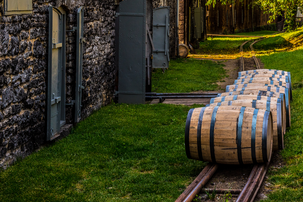 Bourbon Barrels on a track for transport