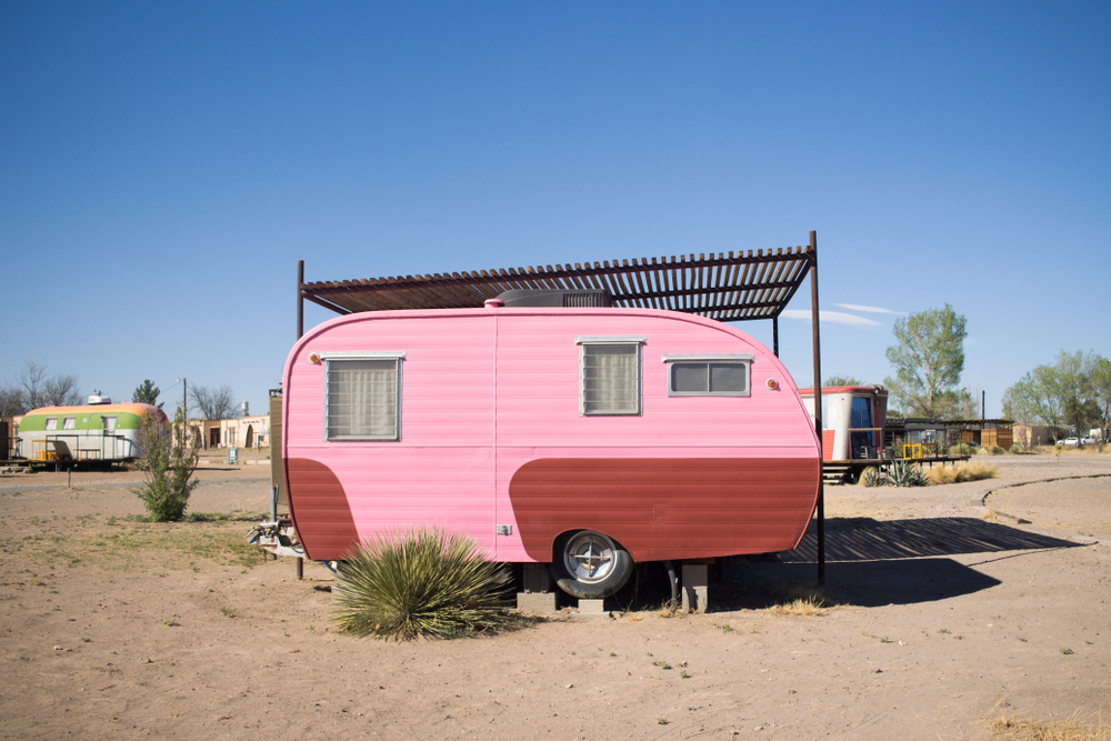 Photo of a retro camper at El Cosmico in Marfa, one of the best weekend getaways in Texas.