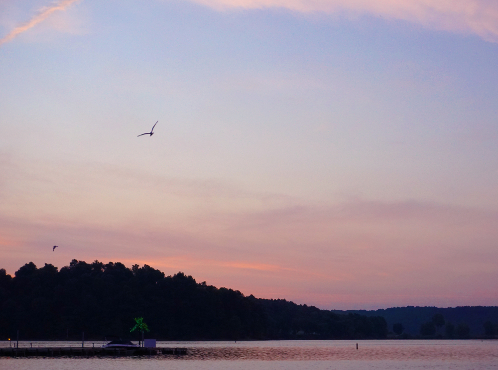 A hazy sunrise at Lake Barkley State Resort Park Beach