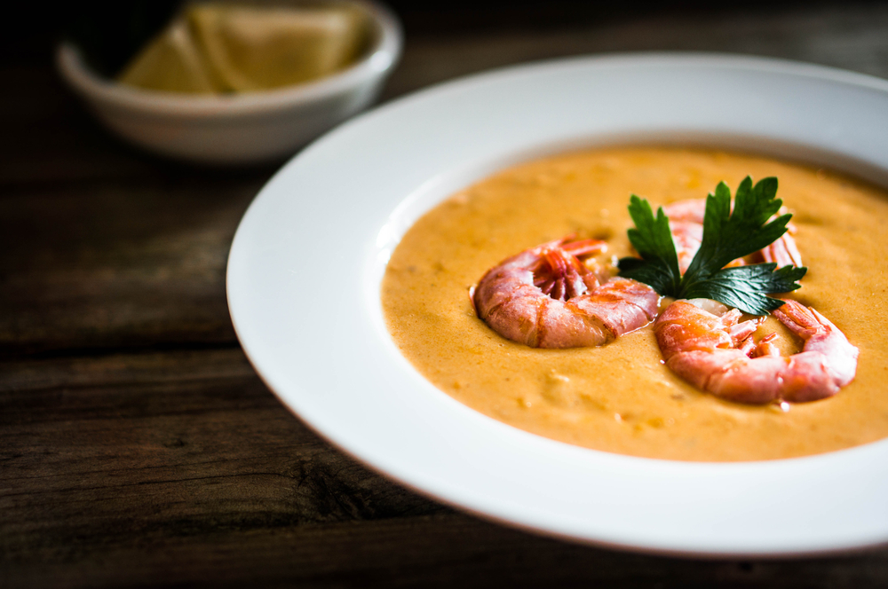 photo of shrimp in a creamy soup 