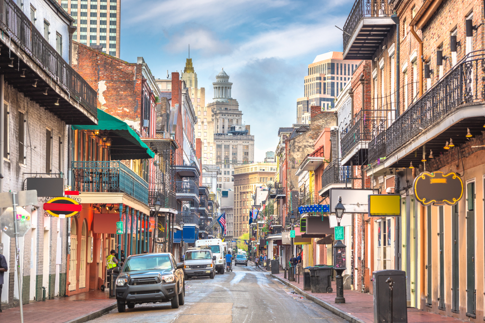 Bourbon Street full of shops in New Orleans