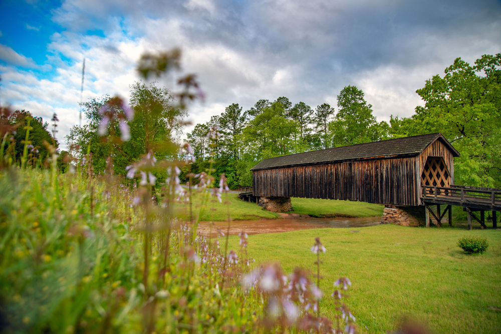 Photo of Auchumpkee Creek Covered Bridge, one of the most scenic covered bridges in Georgia.