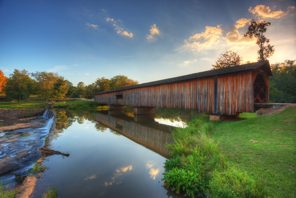 Photo of Watson Mill Covered Bridge, one of the prettiest covered bridges in Georgia.