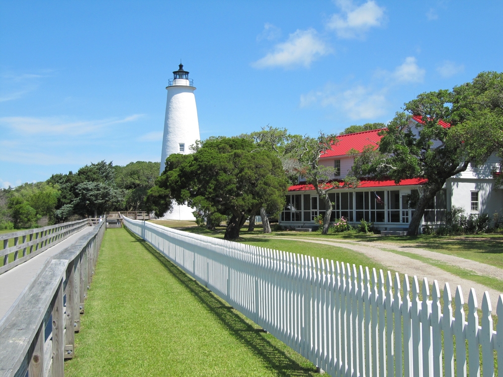 The white Ocracoke Island Lighthouse on the Outer Banks.