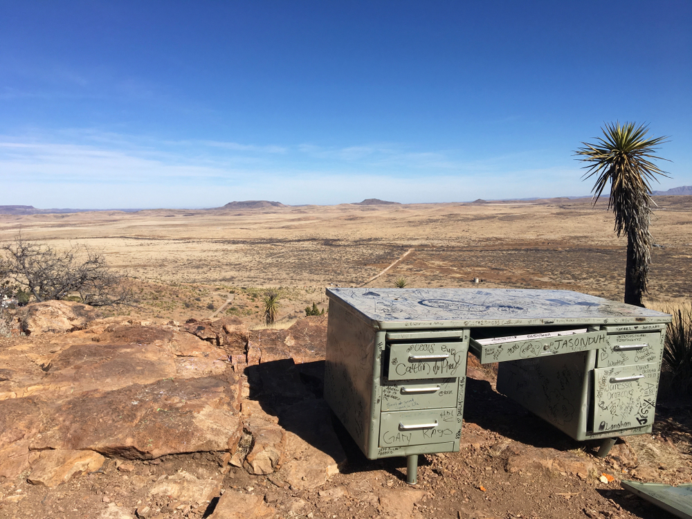 photo of desk on a hill in Alpine, Texas