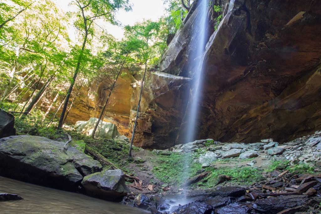 A thin stream of water makes up Yahoo Falls, one of the most beautiful waterfalls in Kentucky.