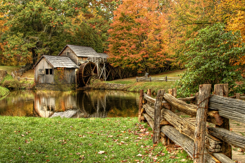 The Mabry Mill is found along the Blue Ridge Parkway.