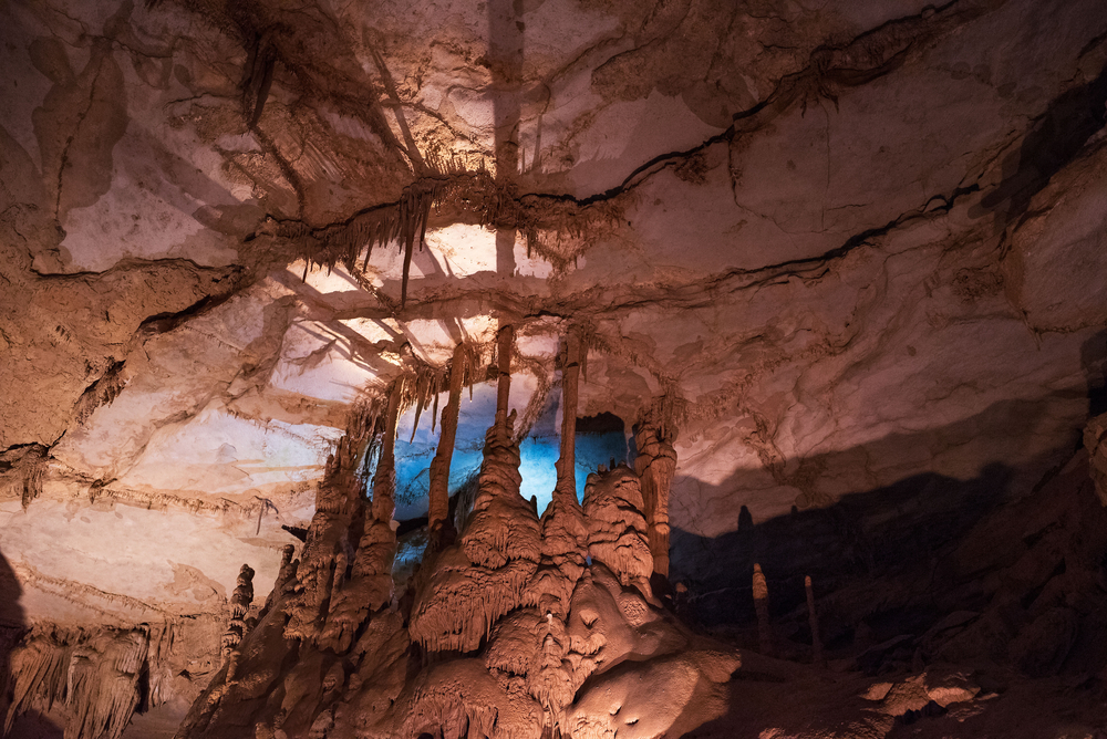 Photo of stalagmites in Cathedral Caverns State Park in Alabama.