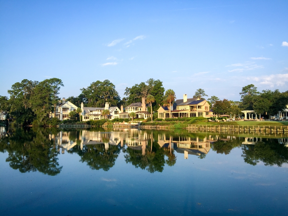 Photo of waterfront homes at Palmetto Bluff in Bluffton, one of the best day trips from Savannah