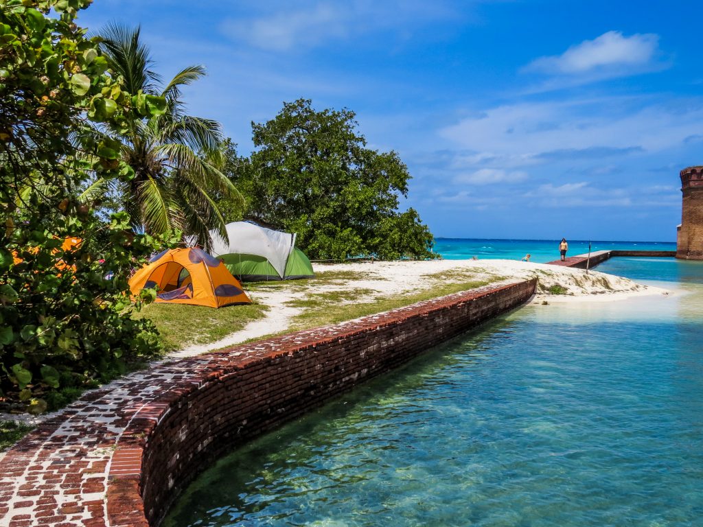 tent set up in the Dry Tortugas national park for camping