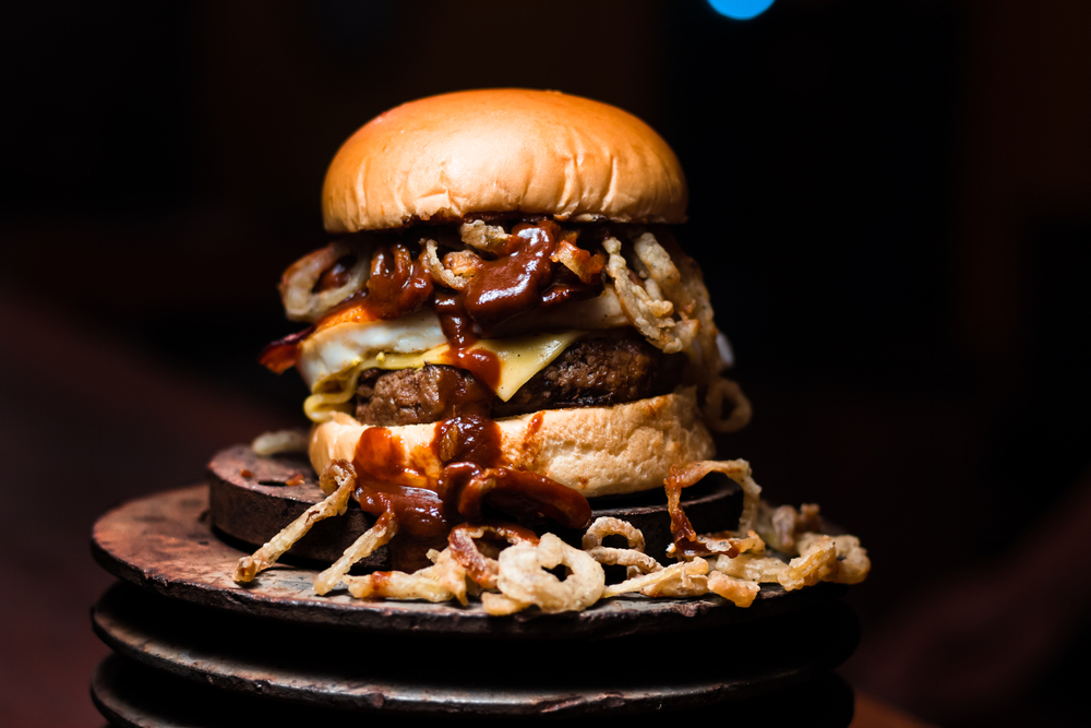 Photo of a hamburger, highlighting the Motor Company Grill one of the best restaurants in Franklin NC.