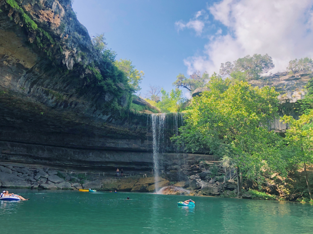 Water from Dripping Springs Falls flowing into Hamilton Pool