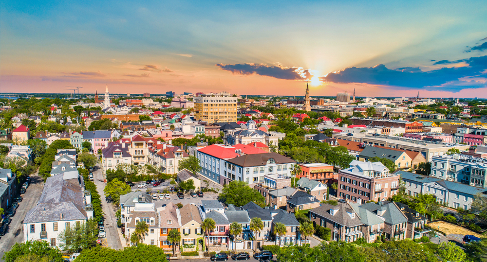 an aerial view of Charleston, where you can spend a weekend in Charleston exploring