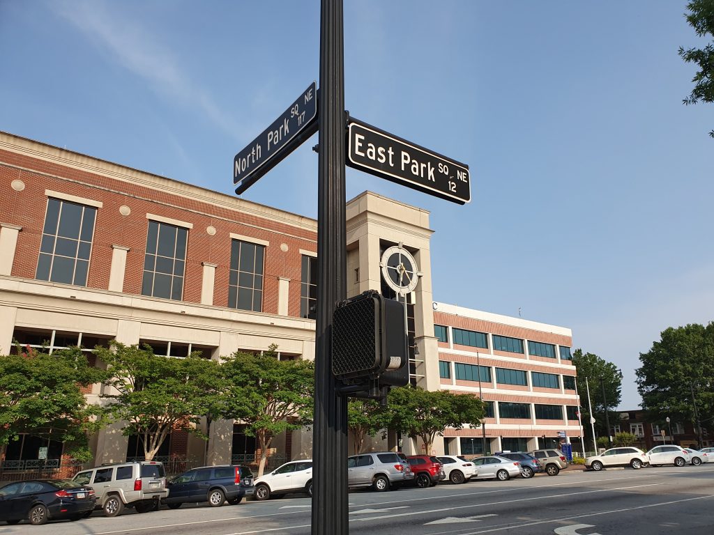 An intersection in Marietta, one of the best day trips from Atlanta.