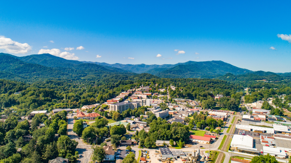 arial photo of mountain town