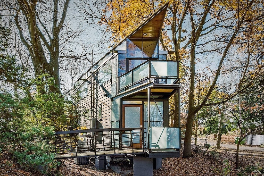 This is a modern glass treehouse near  Atlanta