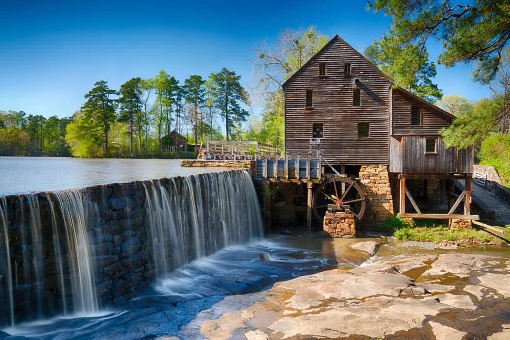 waterfall next to the old wooden mill, things to do on raleigh