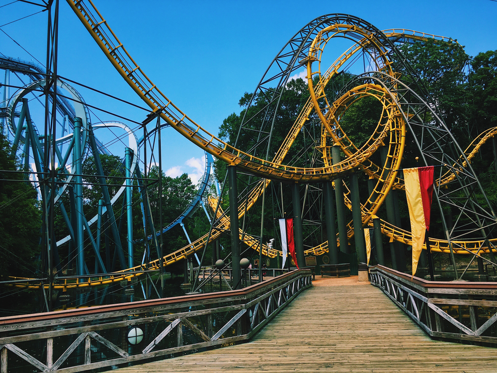 Rollercoasters at Busch Gardens in Williamsburg, Virginia.