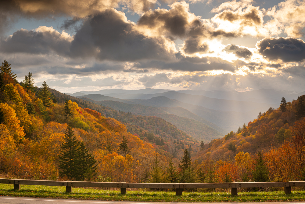 Photo of view from an overlook on Newfound Gap Road, one of the best place to experience fall in the Smoky Mountains.