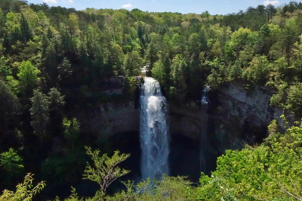 Photo of Fall Creek Falls  plunging over a cliff into a gorge.