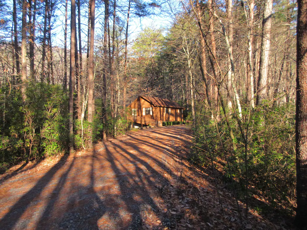 A cozy cabin in the woods up a secluded road