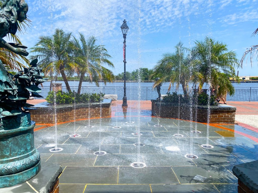 The Splash Pad at the Plant Riverside District is ready to cool down people on a hot summer day. 