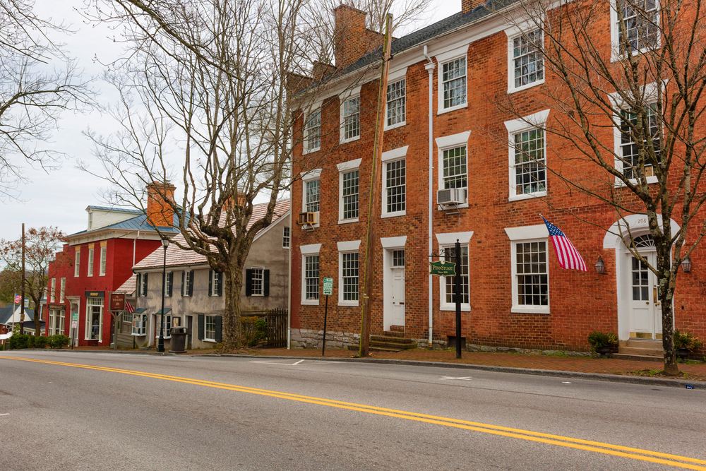 An old red brick building in one of the small towns in Virginia