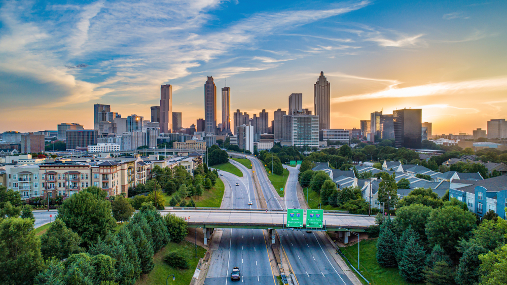 View of the downtown city of Atlanta from the air