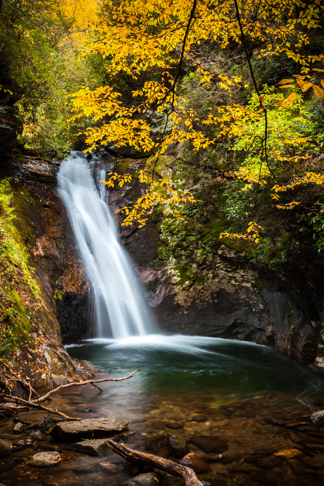 Courthouse Falls looking very pretty in the fall as one of the waterfalls near Asheville.