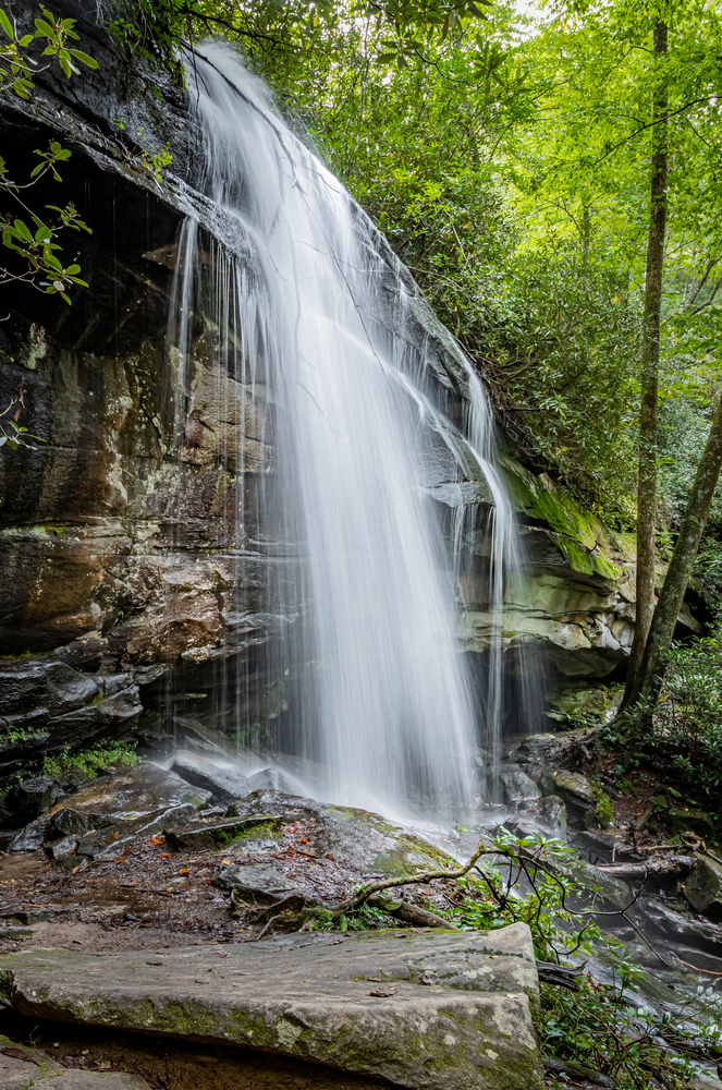 Slick Rock Falls flowing over a rocky cliff.