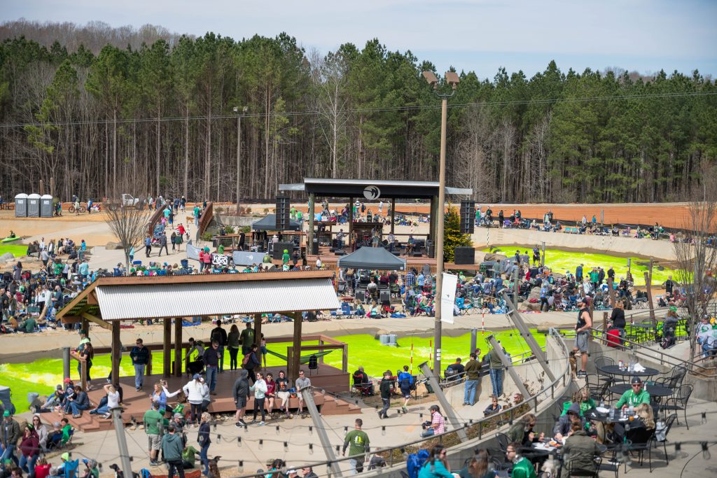 Guests and patrons dye the waters of the Whitewater Center green for St. Patrick's Day!