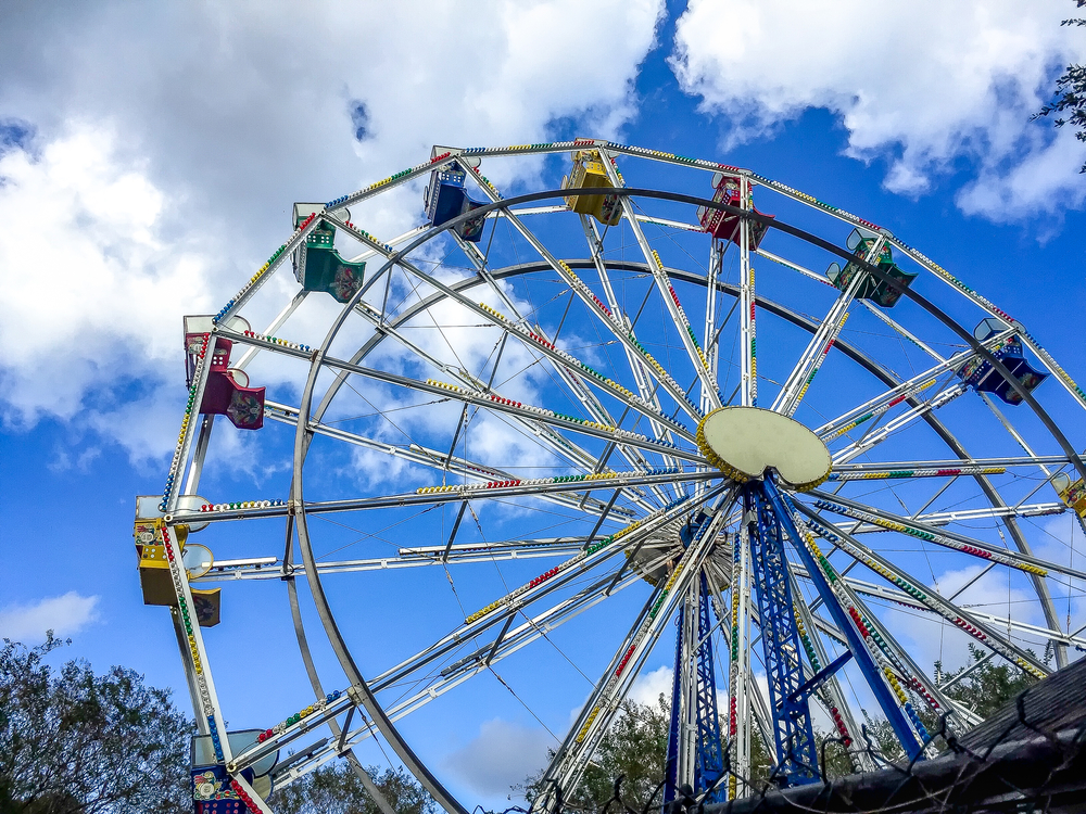 Low angle view of a fairground wheel at a state fair